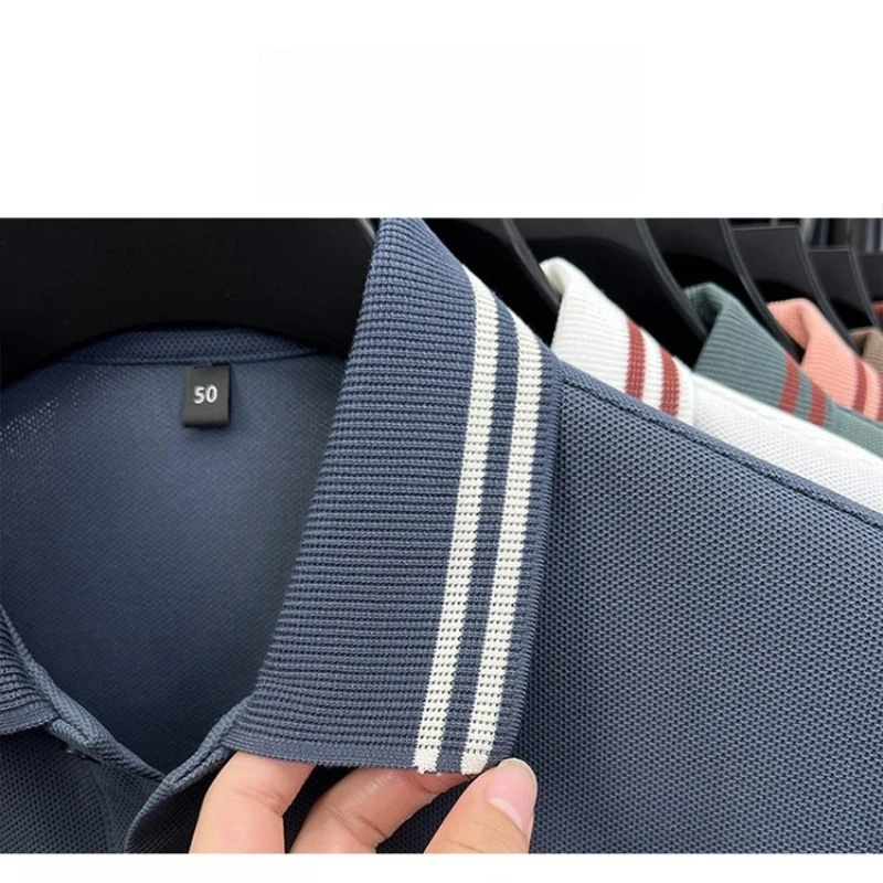 قميص بولو بياقة متباينة للرجال، أرجواني مع حواف بيضاء، ألياف بوليستر جديدة 100%، جودة الميدالية الذهبية، كم طويل للأعمال #5