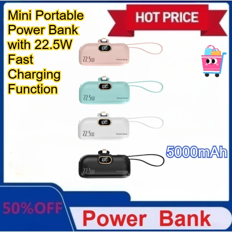 

New Mini Mobile Power Bank 5000mAh Portable Fast Charging for iPhone 16 15 14 for Samsung for Xiaomi External Batterry