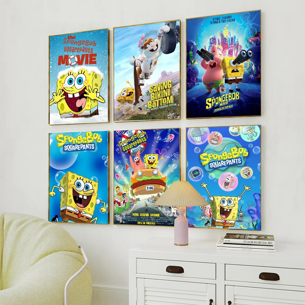 Hot Cartoon Flim S-Sponge B-Bob Funny Cute Movie Poster Art Wall Painting Stickers Small Decor Aesthetic Bar Coffee House Indoor