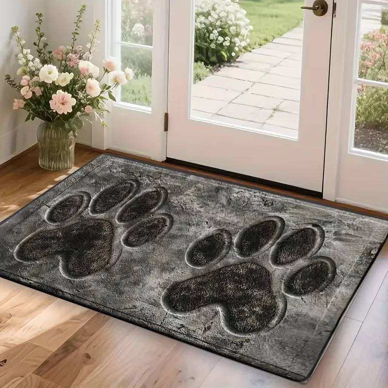 Cute Paw Print Pet Feeding Mat Black with Blue Paw Design Ideal for Dogs and Cats Food Bowls and Various Holiday Decorations