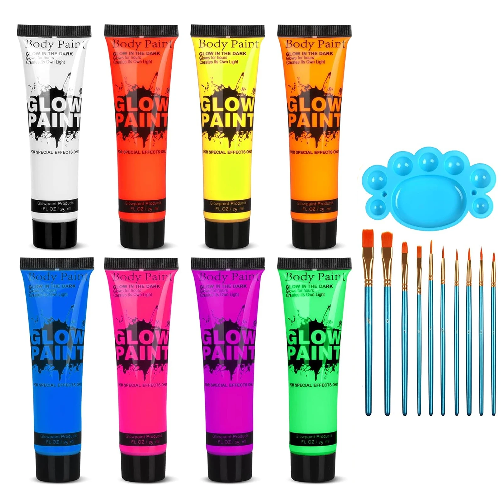 UV Neon Oil Face and Body Art Paint, 8 Tubes Glow in the Dark Body Paints Makeup, Neon Fluorescent Glow in Dark Party Cosmetics