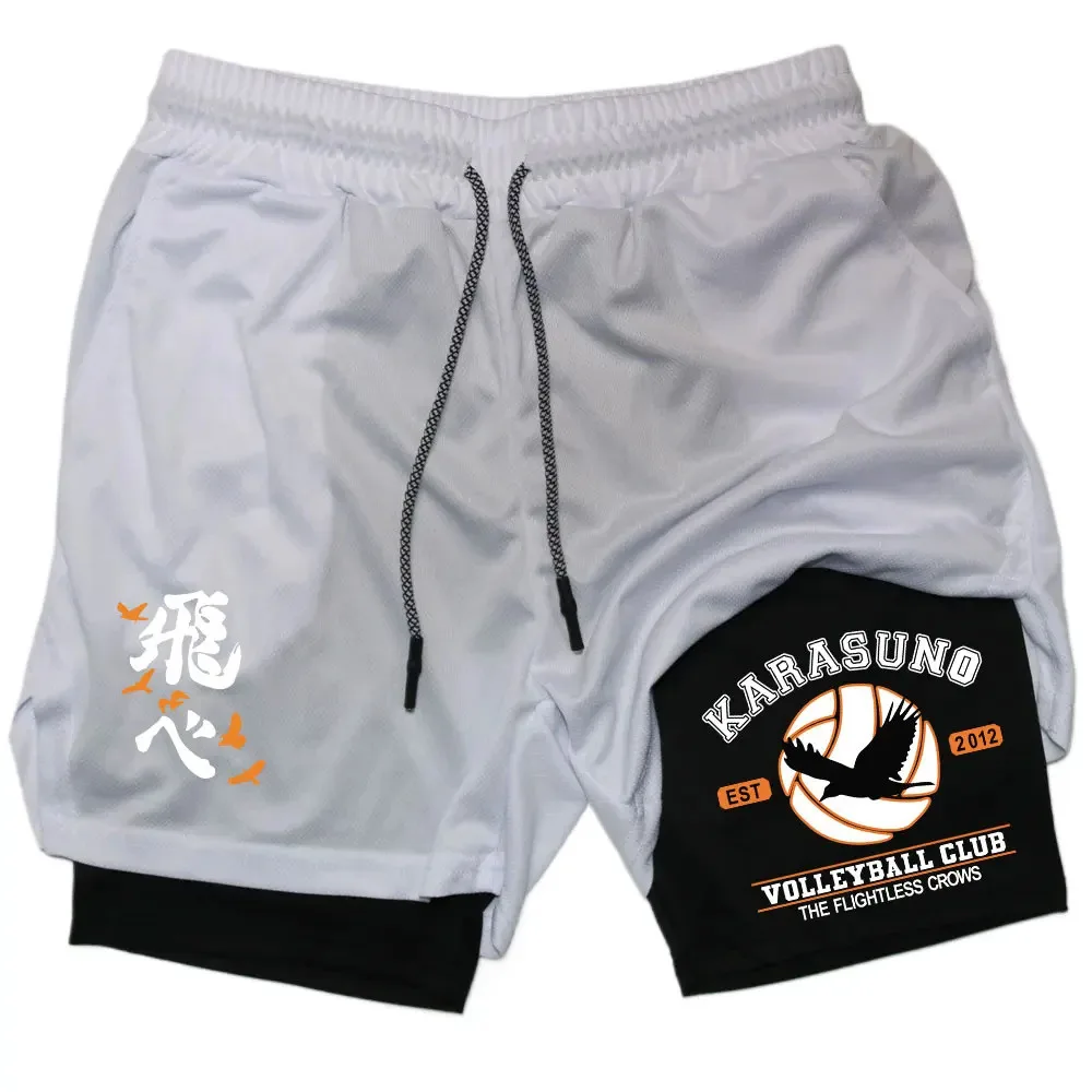 2025 اللياقة البدنية والترفيه السراويل أنيمي الطائر القلب الكرة الطائرة الشباب المطبوعة طبقة مزدوجة الترفيه السراويل