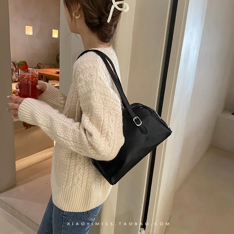 Vintage Green Oil Wax Leather Ladies Underarm Bags Large Capacity Women Pu Leather Shoulder Tote Bag Female Solid Color Handbags