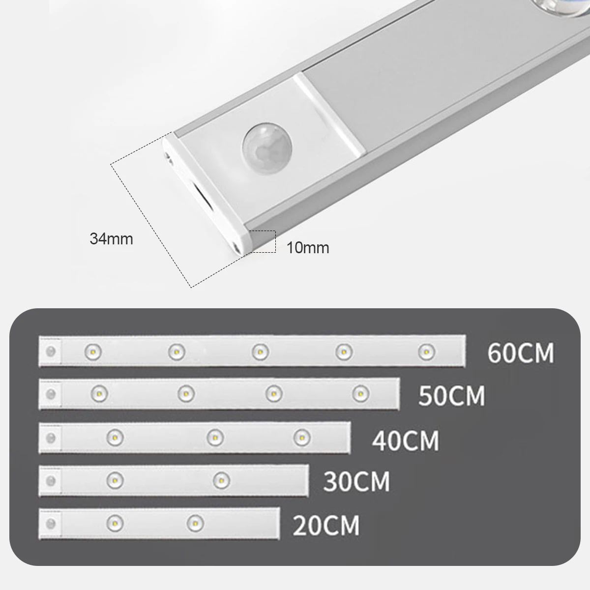 Ultra Slim Led Motion Sensor Light Strip Tricolor Lamp Usb Rechargeable Lights Leds Night With Paste 10cm/20cm/30cm/50cm Cabinet