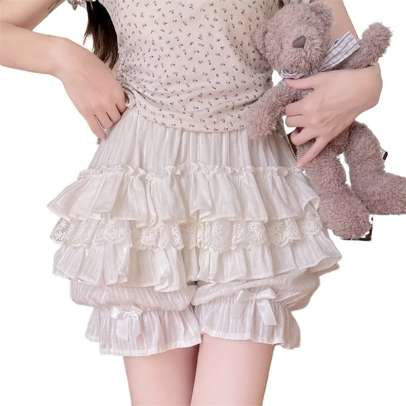 Cotton Bloomers Lolita Style Girls Cute Sweet Japan Sexy Lace Date Princess Pink Layer Puff Shorts Ruffles Lantern Small Pants