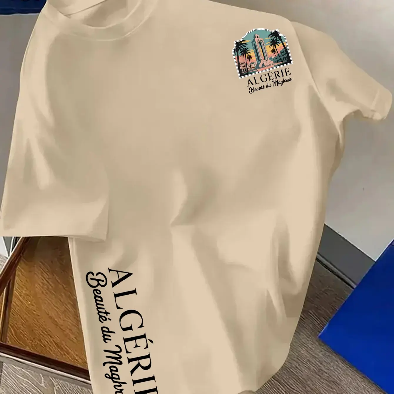2026 Herren 100% Baumwolle Algerisches T-Shirt Einfaches Nordafrikanisches Stadtmuster Lässiger Rundhalsausschnitt Kurzarm Streetwear – Detail 7