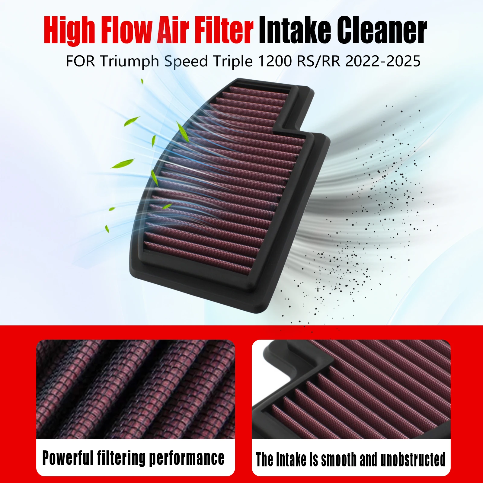 Motorcycle High Flow Air Filter Intake Cleaner T2205748 For Triumph Speed Triple 1200 RS/RR 2021 2022 2023 2024 2025
