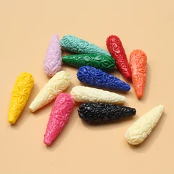 11mm×35mm Artificial Coral beads Carved Flower Bead Tear Drop Shape Cabochon Beige Green Mix Colors for Jewelry Earring making