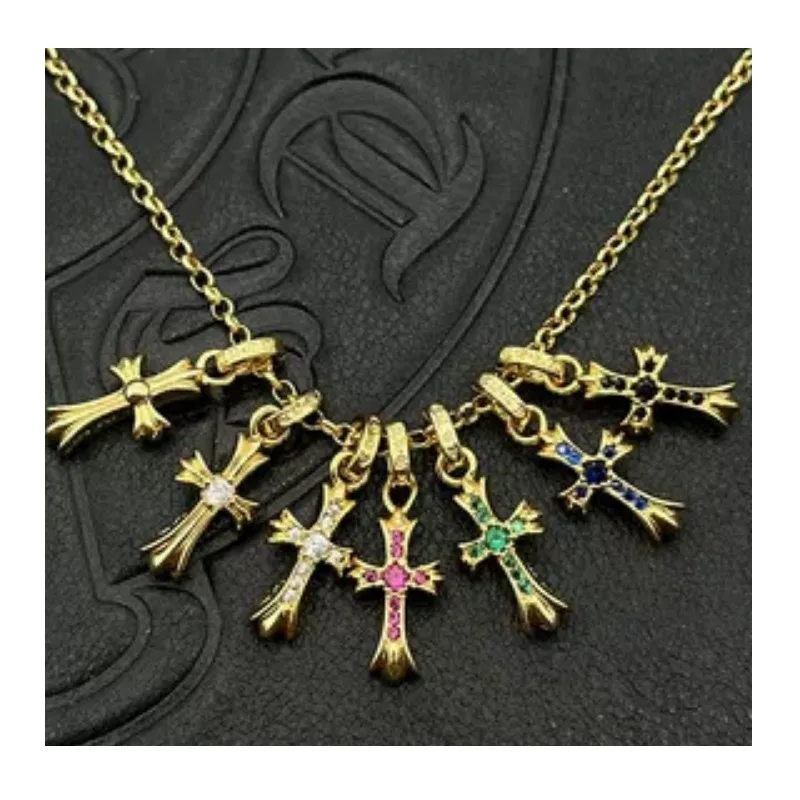 

Trendy Thai Silver Gold-plated Small with Diamond Cross Necklace, Premium Autumn and Winter Sweater Chain Accessories