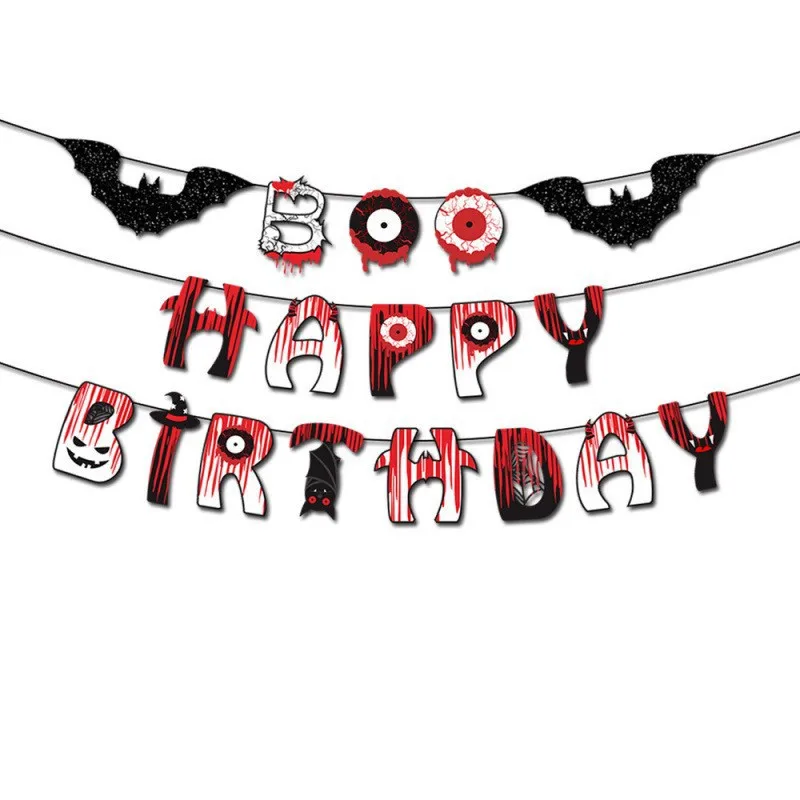 New Cartoon Halloween Decoration Banner Set Eyeball Letter Flag Background Cloth DIY Cake Topper Birthday Party Supplies