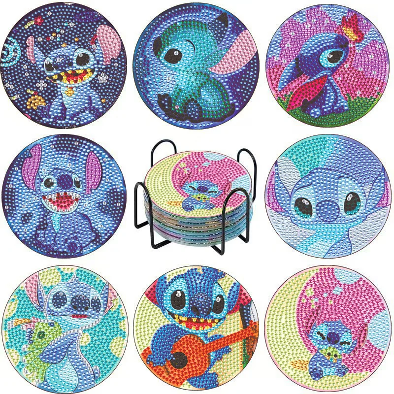 Anime Alien dog Stitch Diamond Painting DIY Diamond Painting Coaster Cartoon Mosaic Drink Cup Pad