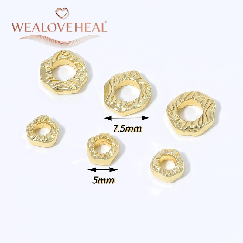 18K vergoldete Messing-Abstandshalterperlen mit unregelmäßiger gehämmerter Wellentextur für handgemachte DIY-Armbänder, Halsketten und Schmuckherstellung – Detail 17