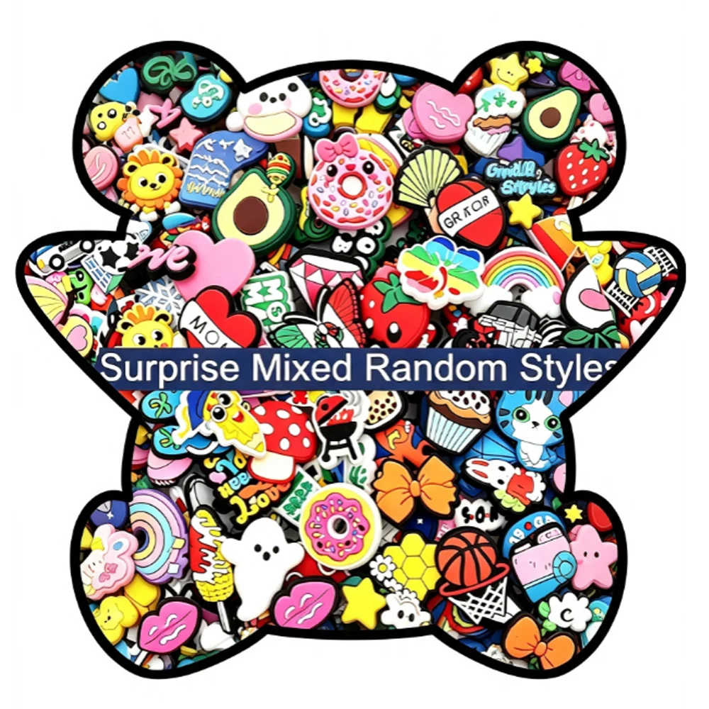 30/50/100/200PCS Mix Random PVC Shoe Charms Cute Cartoon Decorations Accessories For Croc Shoes Random Pattern Shoe Gift