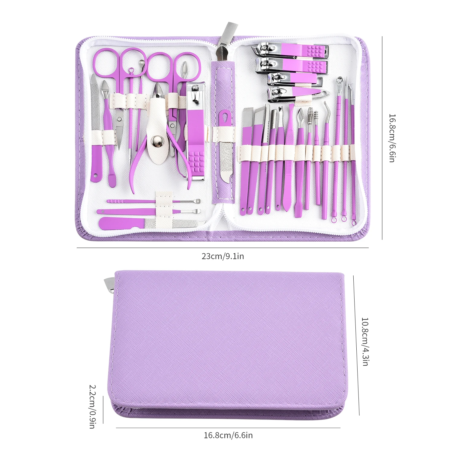 30 pezzi Set Manicure viola kit da viaggio professionale Kit Manicure solido in acciaio inossidabile Kit per la cura delle unghie con custodia rosa san valentino
