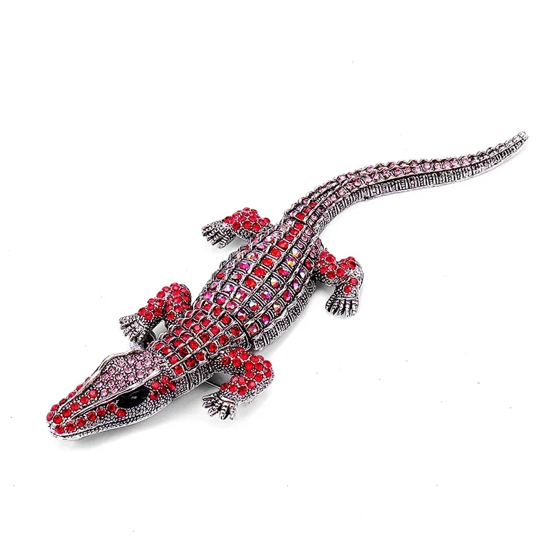 Large Size Rhinestone Crocodile Brooch Vintage Animal Pins and Brooches Gift for Women Crystal Alligator Pin Jewelry Corsage