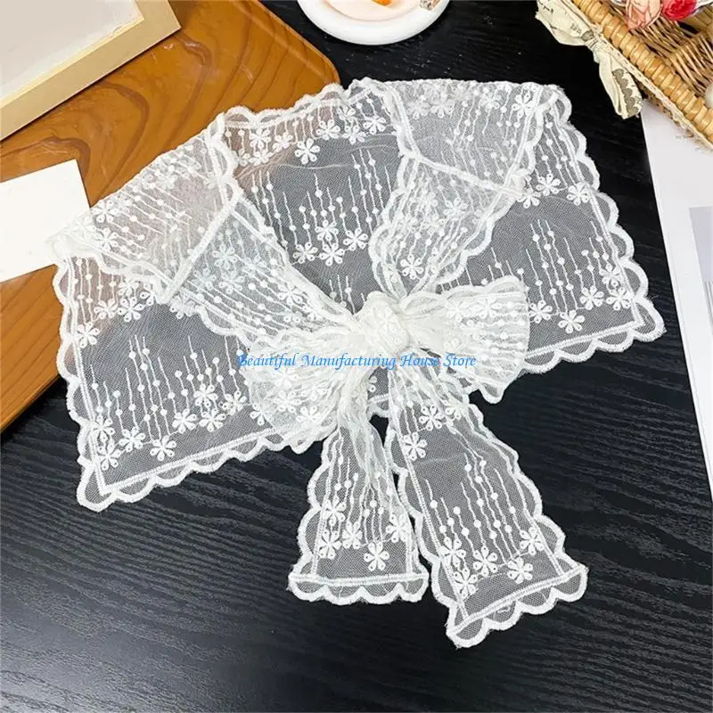 E56A Korean Styles Neck Scarve Elegant Flower Lace Woman's Shawl Wrap Shoulder Faux Collar Capes Multifunctional Waist Belt