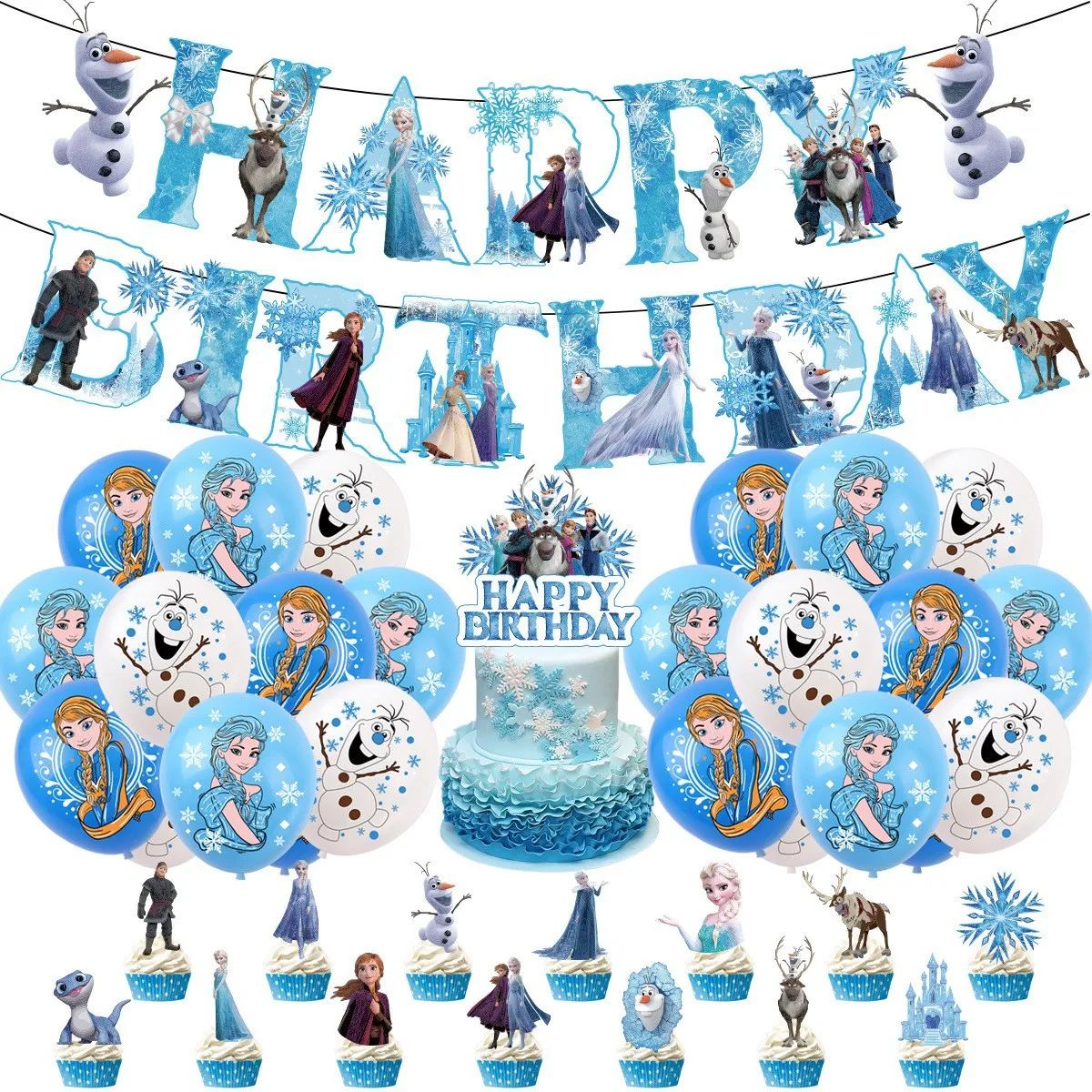 Set de Globos Temáticos de Frozen, Pancarta de Papel de Feliz Cumpleaños de Elsa, Adornos para Pastel DIY, Globos de Látex de 12 Pulgadas, Decoraciones para Fiesta de Cumpleaños