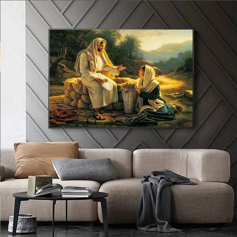 Christian God Jesus The Shepherd Christ Belief Faith The Samaritan Woman Posters Prints Canvas Painting Wall Art Room Decor
