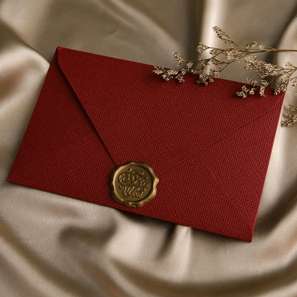 

10Pcs Linen Texture Retro Envelope Invitation Card Simple Greeting Card Nostalgia Art with Sealing Wax Sticker