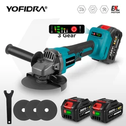 YOFIDRA 125mm Borstelloze Haakse Slijper 3 Versnellingen Draadloze Slijpmachine Snijden Houtbewerking Power Tool Voor Makita 18V Batterij pin