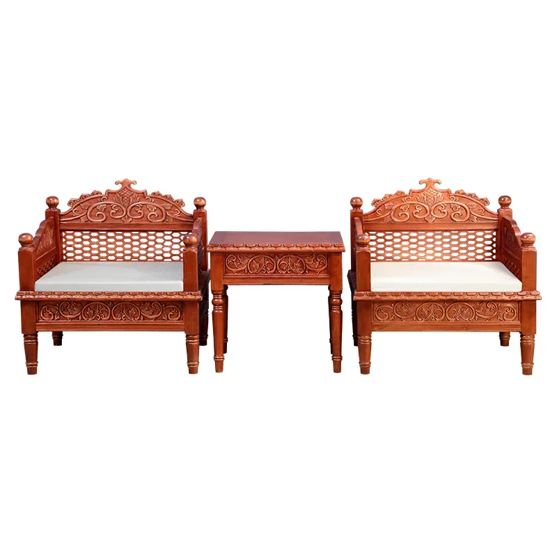 Strange Southeast Asian style all-solid wood sofa combination Thai vintage Zen Thai old elm carved furniture