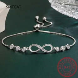 925 Sterling Silver Infinity Bracelet for Women Adjustable Friendship Zircon Gemstone Bracelets & Bangles Wedding Gift