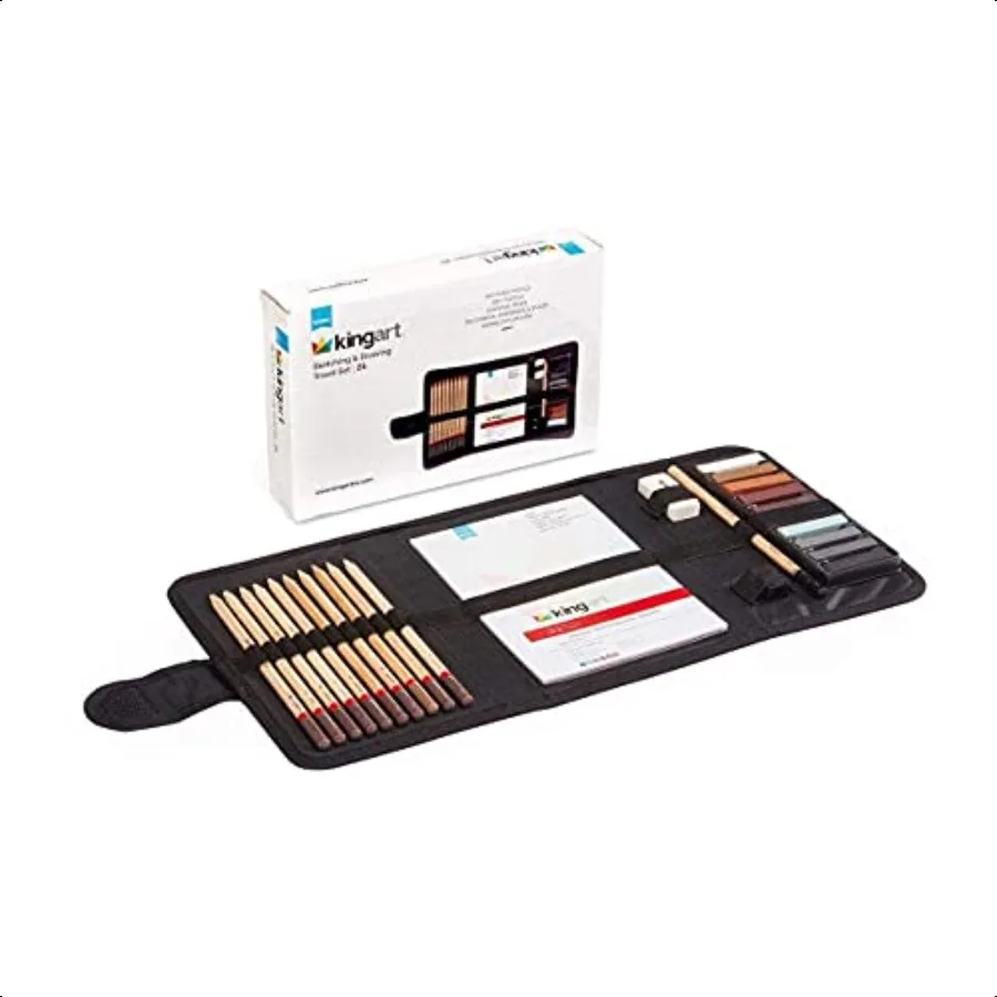 كينجارت 140 رسم تخطيط 25 قطعة. مجموعة أقلام رصاص من الجرافيت والفحم من TRAVEL SET بالإضافة إلى مجموعة رسم فنية للبالغين