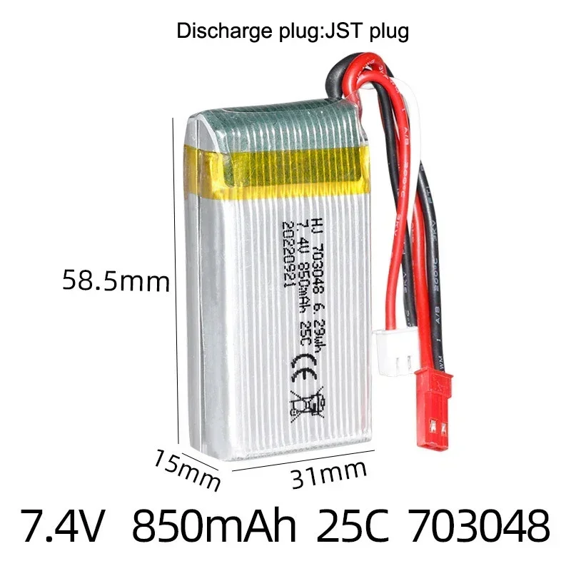 7.4 v 850mah 25C wysoka szybkość 703048 bateria Lipo dla V912 V262 V333 V353 BQ202 bateria Lipo 7.4 V pilot zdalnego sterowania bateria do zabawek 1