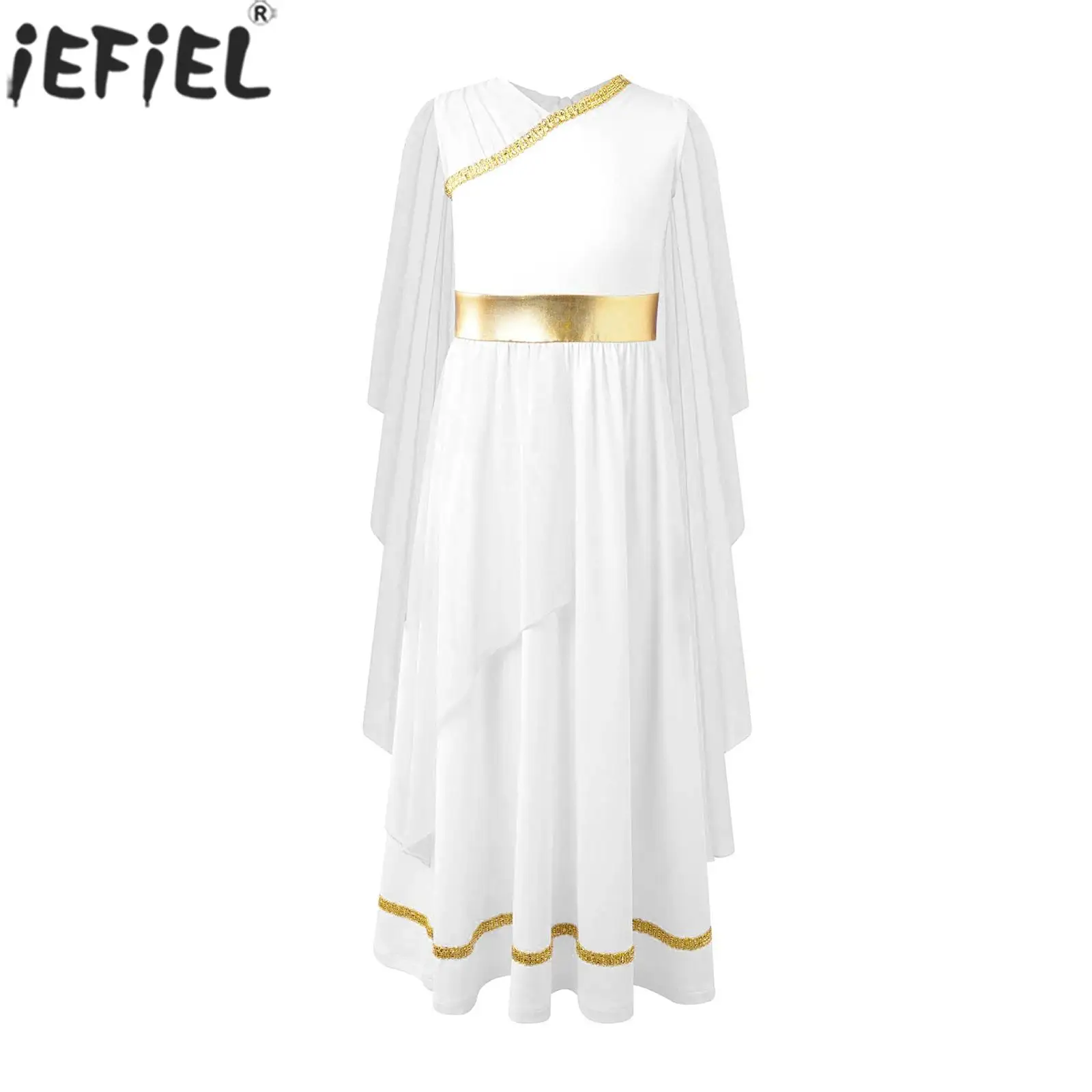 

Teen Girls Halloween Ancient Greek Roman Princess Queen Toga Cosplay Costume Church Choir Dress Sleeveless Shawls Tulle Gown