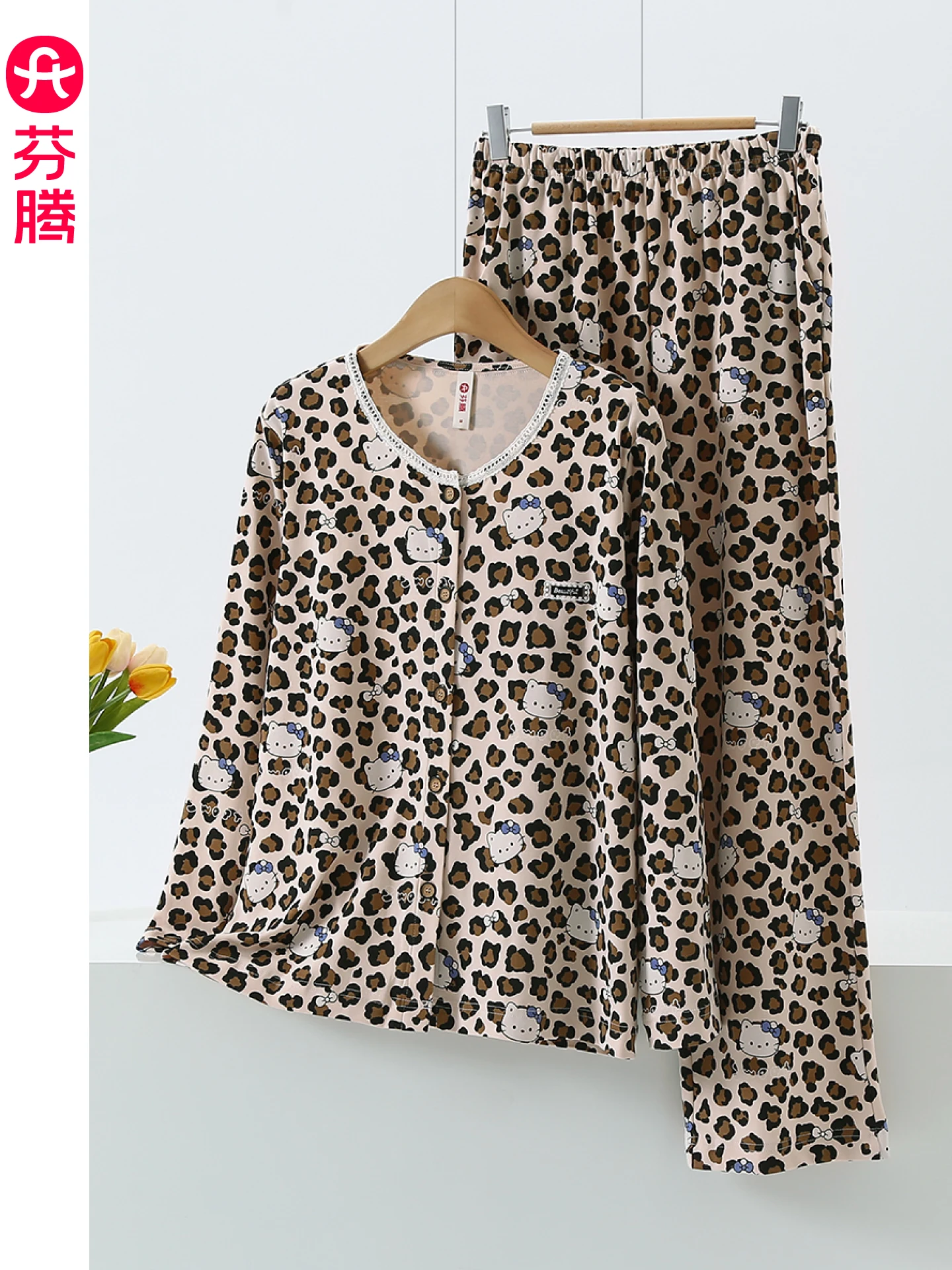fenteng-2026-primavera-pigiama-in-puro-cotone-da-donna-cardigan-aperto-con-collo-tondo-stampa-leopardata-set-di-abbigliamento-per-casa-stile-dolce-maniche-lunghe