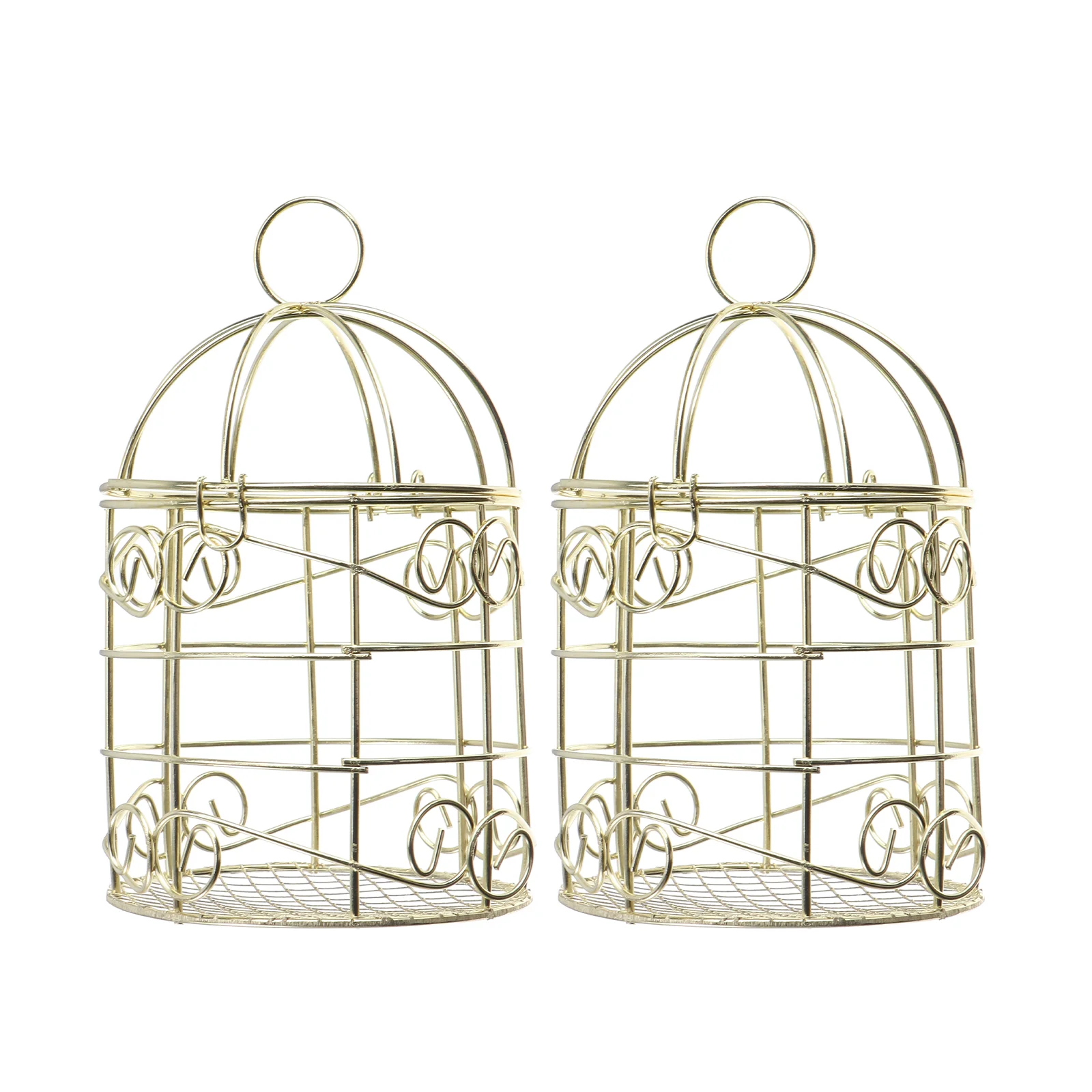 2 PCS Bird Feeder Hollow Cage Indoor Outdoor Hanging Feeding Basket Golden Iron