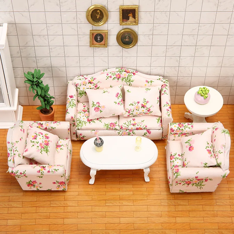 

1:12 Dollhouse Miniature Furniture Sofa With Pillow Fabric Sofas Doll House Decoration Accessories Kids Play Pretend Toys
