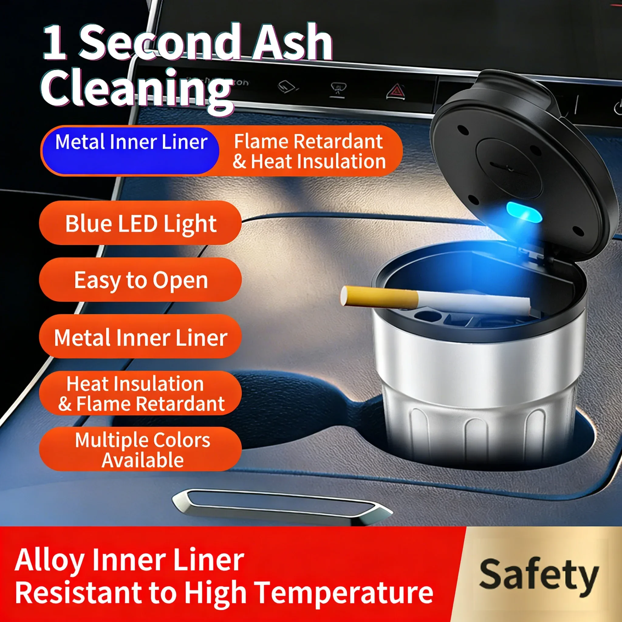 New Car Ashtray Creative Coffee Cup Style Car Ashtray with Lid Blue Color LED Light Metal Lining & ABS Shell Garbage Storage Cup