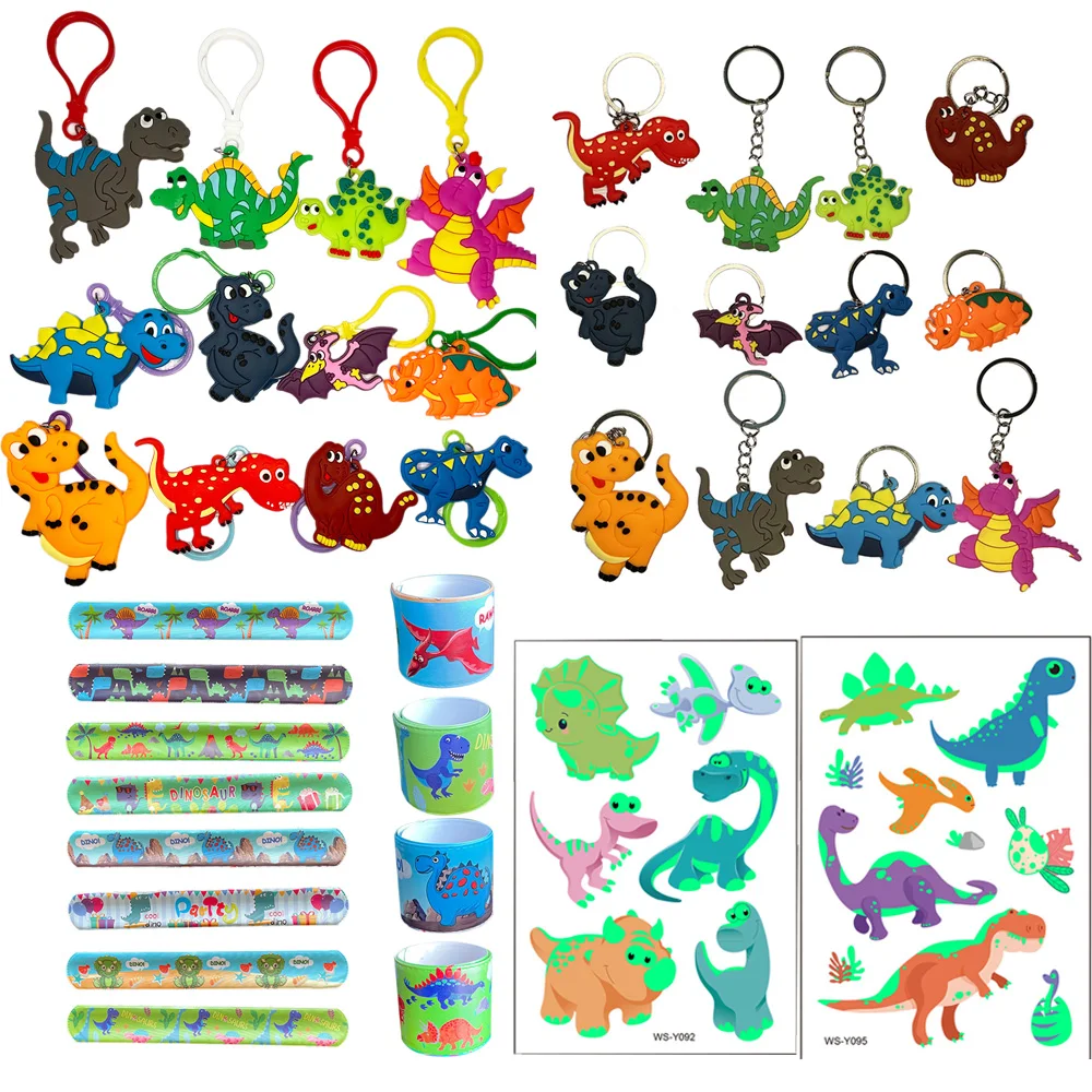 Dinosaur Birthday Party Favors Goodie Bags Luminous Dino Figure Tattoo Keychain Slap Bracelet  Kid Boy Safari Jungle Supplies