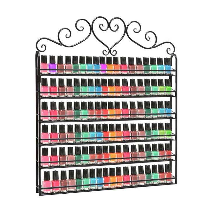 

A,white 6 Layer Iron Nail Polish Shelf Black Nail Shop Exhibition Shelf Nail Polish Display Wall Rack Makeup Organizer