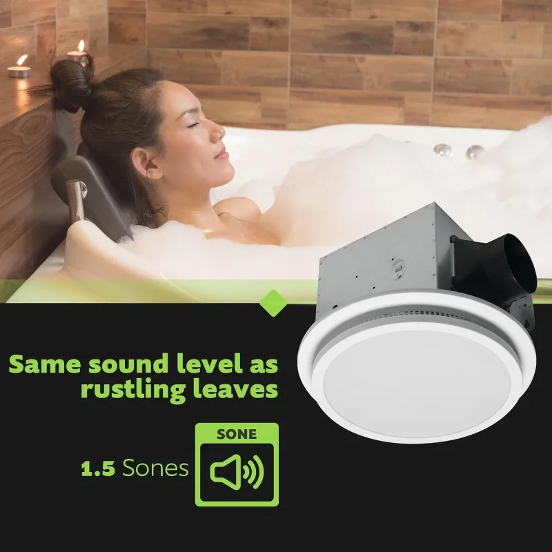 7130-20-BT مروحة حمام بمستشعر للرطوبة مع ضوء LED متغير اللون ومكبر صوت بلوتوث 110 CFM 1.5 Sones 3 Temper