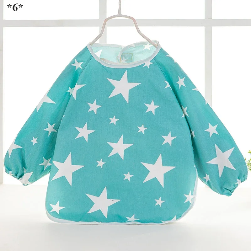 0-3 Years Cartoon Baby Bibs Apron Waterproof Toddler Girls Boys Long Sleeves Feeding Burp Cloths Newborn Kids Star Saliva Towels