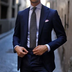 Blazer de luxo masculino ternos notch lapela único breasted fino ajuste elegante casamento terno azul marinho 2 peça jaqueta calças ropa hombre