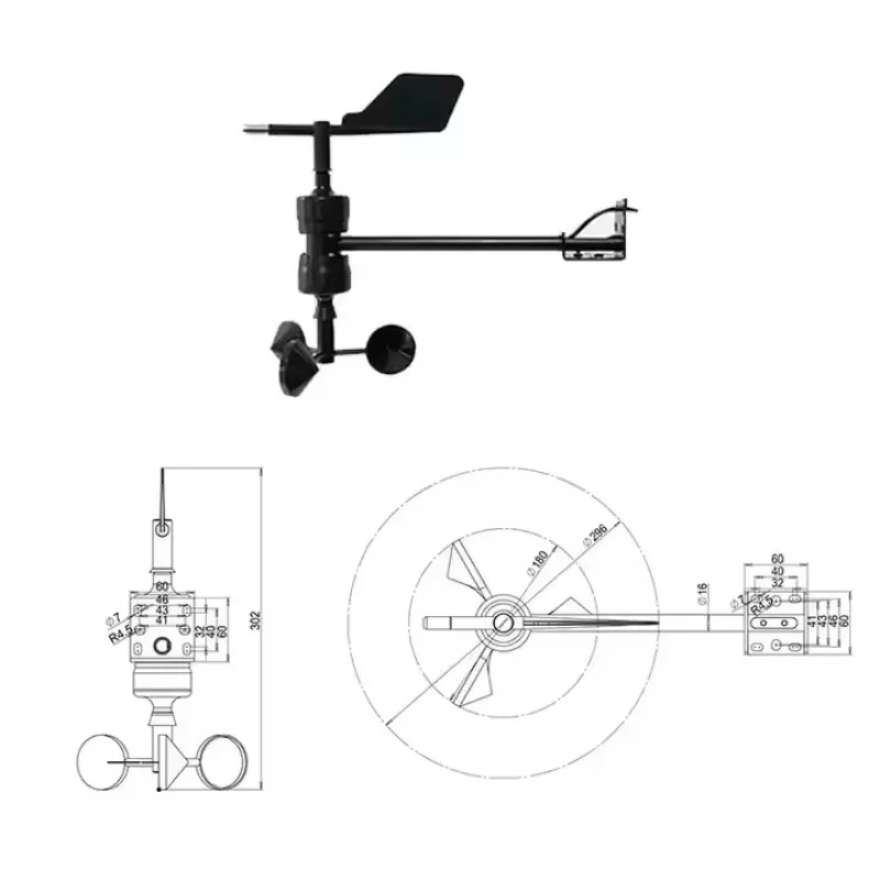 High Sensitivity Customized Outdoor Integrated 4-20ma Rs232 Rs485 Combined Wind Vane Speed And Wind Direction Sensor Anemometer
