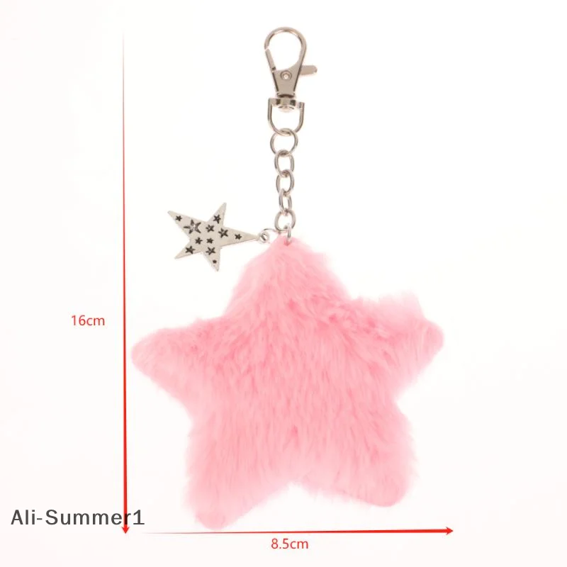 【E】Süßer flauschiger Plüsch-Stern-Charm, Schlüsselanhänger, Y2K, Kunstkaninchenfell, Pompons, Tasche, Ornament, modische Geschenke