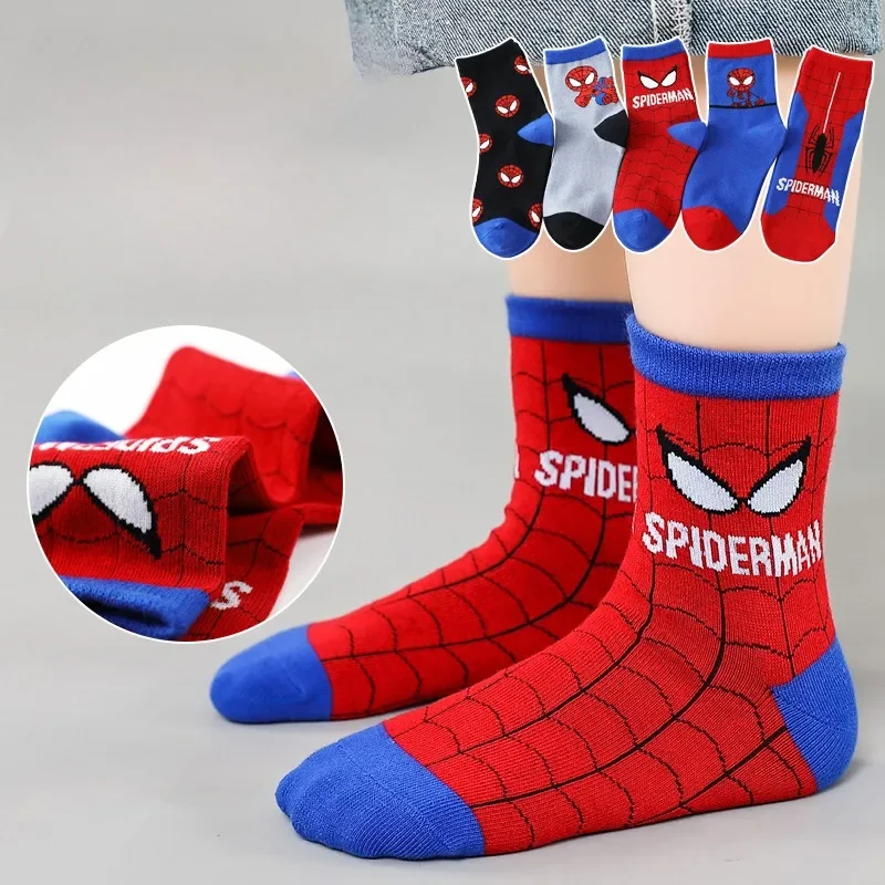 

5pcs/set Marvel SpiderMan Socks Disney Winter Warm Elastic Cotton Socks Cosplay Anime Decorative Accessories Kids Toys Gifts