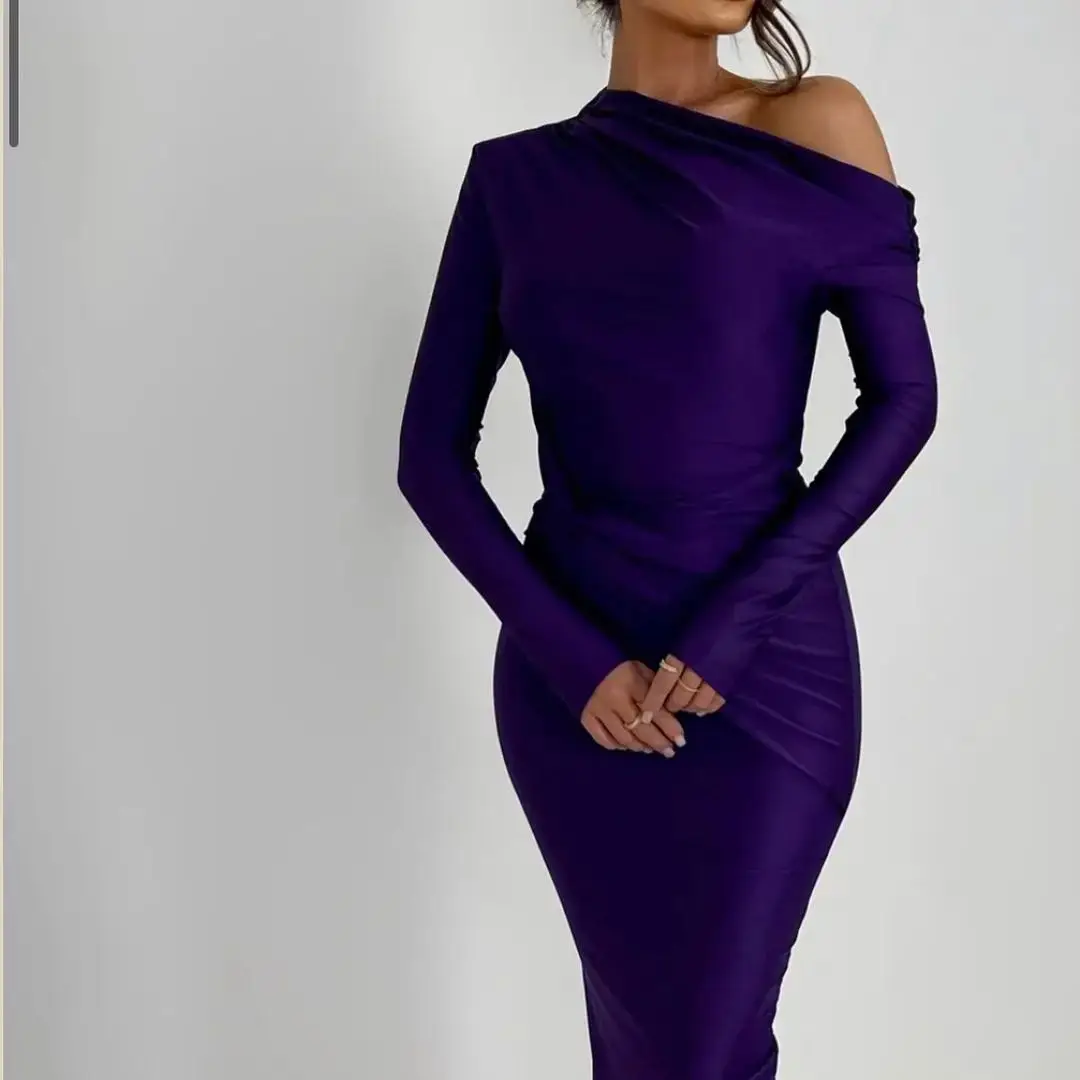 Mermaid Formal Evening Dresses for Women Long Sleeve Party Dress Satin Prom Gowns Purple vestidos de fiesta elegantes 2024