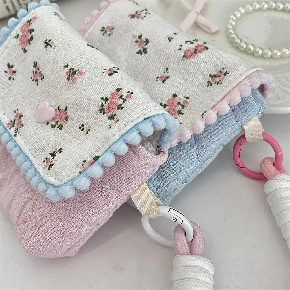 Women Soft Cotton Floral Korean Coin Purse Card Holder for Girls Cute Student Wallet Coin Earphone Small Portable Storage Bag