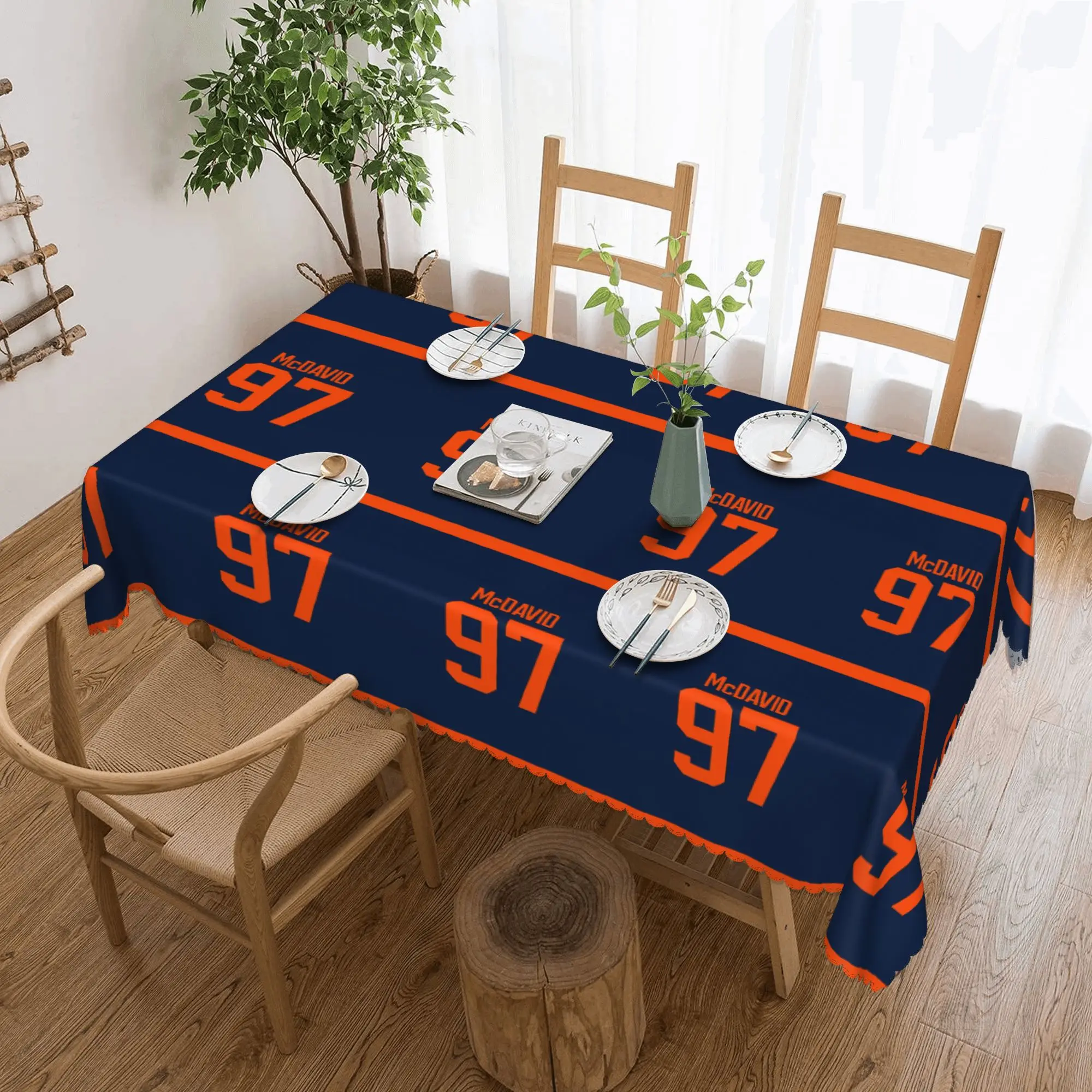

Edmonton Oilers Connor McDavid Alternate Jersey Back Rectangular Tablecloth Oilproof Table Cover for Dining Events Table Cloth