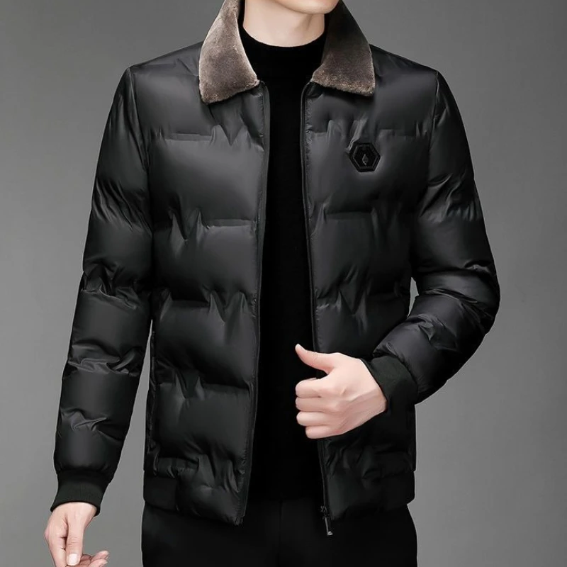 남성용 따뜻한 면 패딩 코트 대량 판매 프리미엄 비즈니스 스타일 아빠 재킷 두꺼운 모피 칼라 두꺼운 겨울 외투