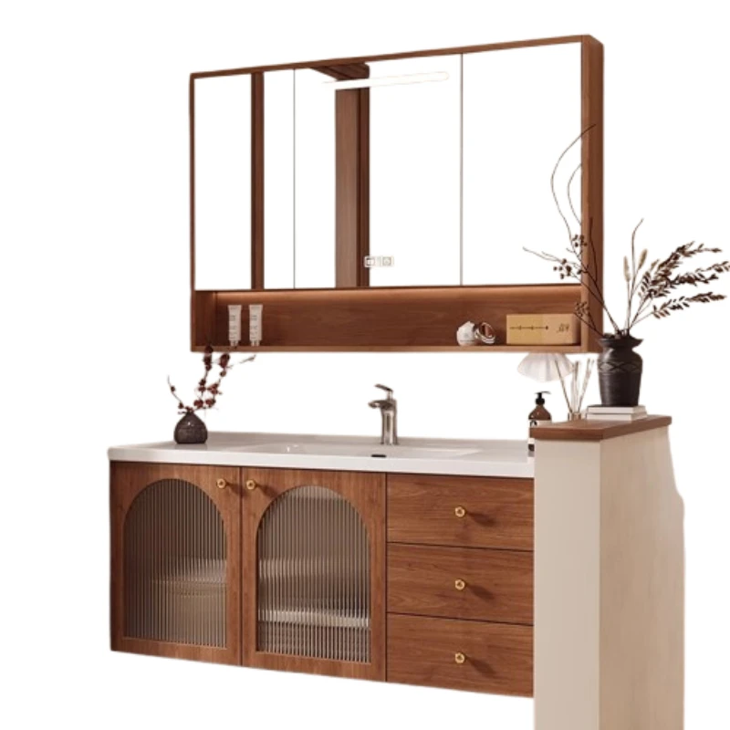 Mueble de baño Mueble de tocador con espejo de roble rústico Muebles modernos