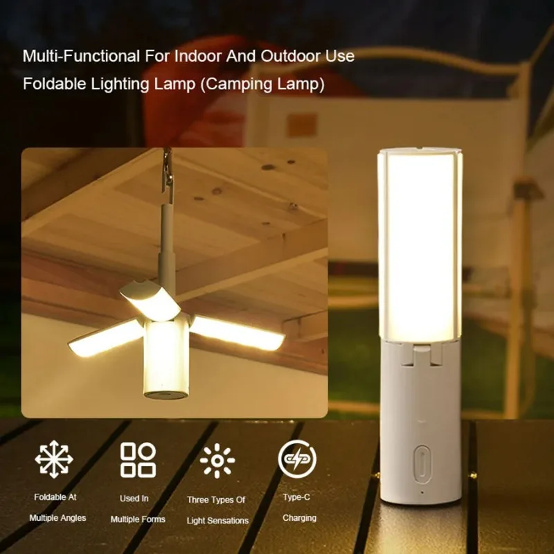 

Складной уличный светильник для кемпинга, портативный фонарь, перезаряжаемый, 3 режима с регулируемой яркостью для уличной палатки для кемпинга, аварийное освещение