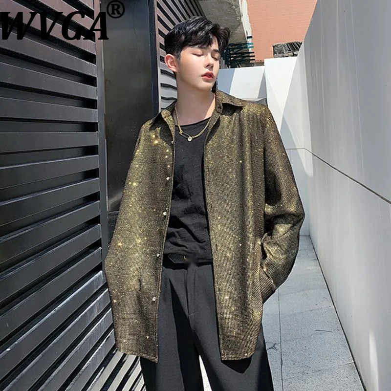 

WVGA, весенне-осенние новые мужские модные индивидуальные стильные рубашки с отложным воротником и бриллиантами, шикарные нишевые повседневные топы с длинными рукавами W16032