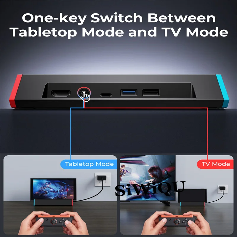 Stacja dokująca SIWIQU TV dla Nintendo Switch 2/OLED/1, stacja Switch obsługująca system 21.0 z adapterem HDMI 4K@60Hz/2 porty USB/typ C — zdjęcie produktu 6