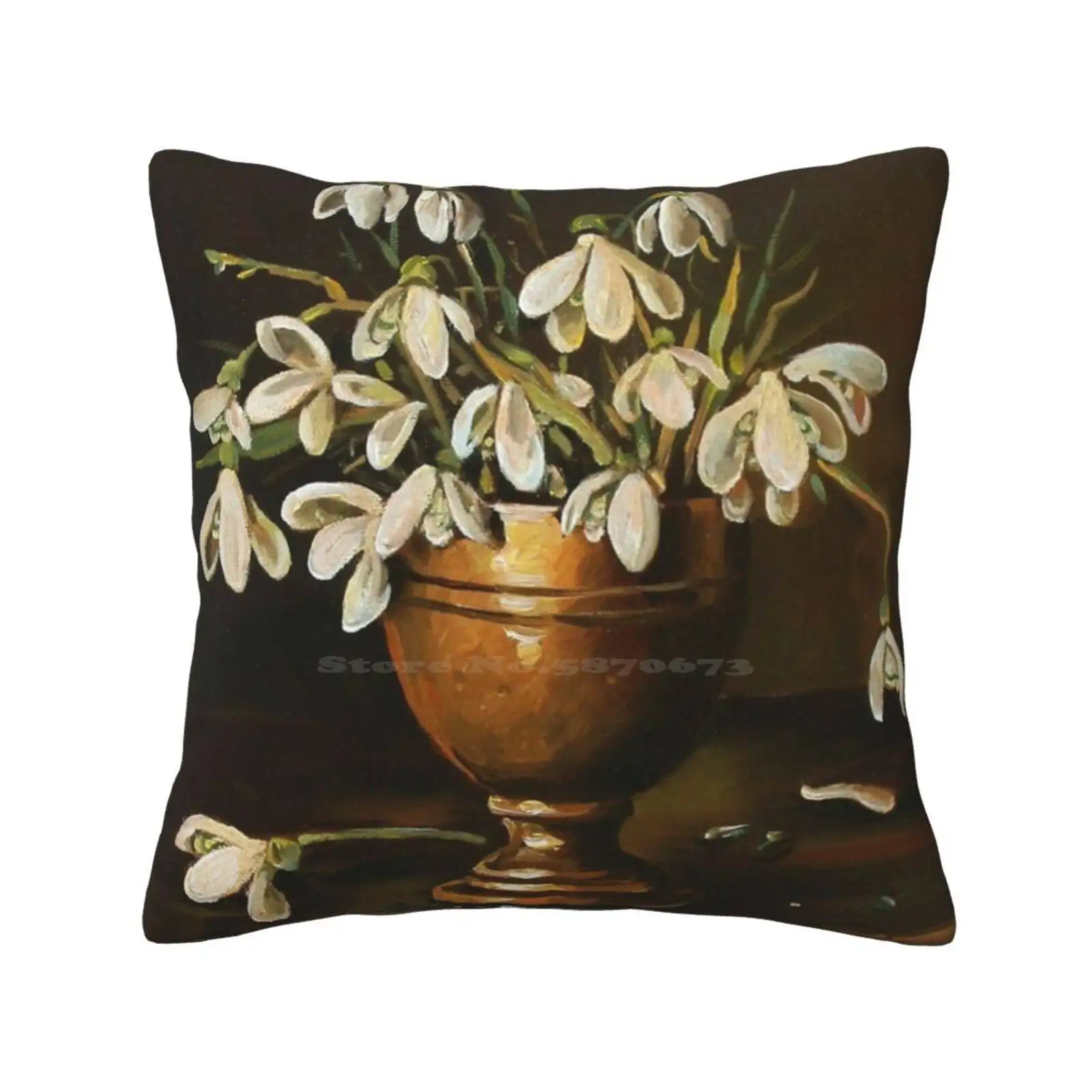 Snowdrops Pillow Cover Hug Pillowcase Snowdrops Spring Realism Oil Original Paintings Dusanvukovic